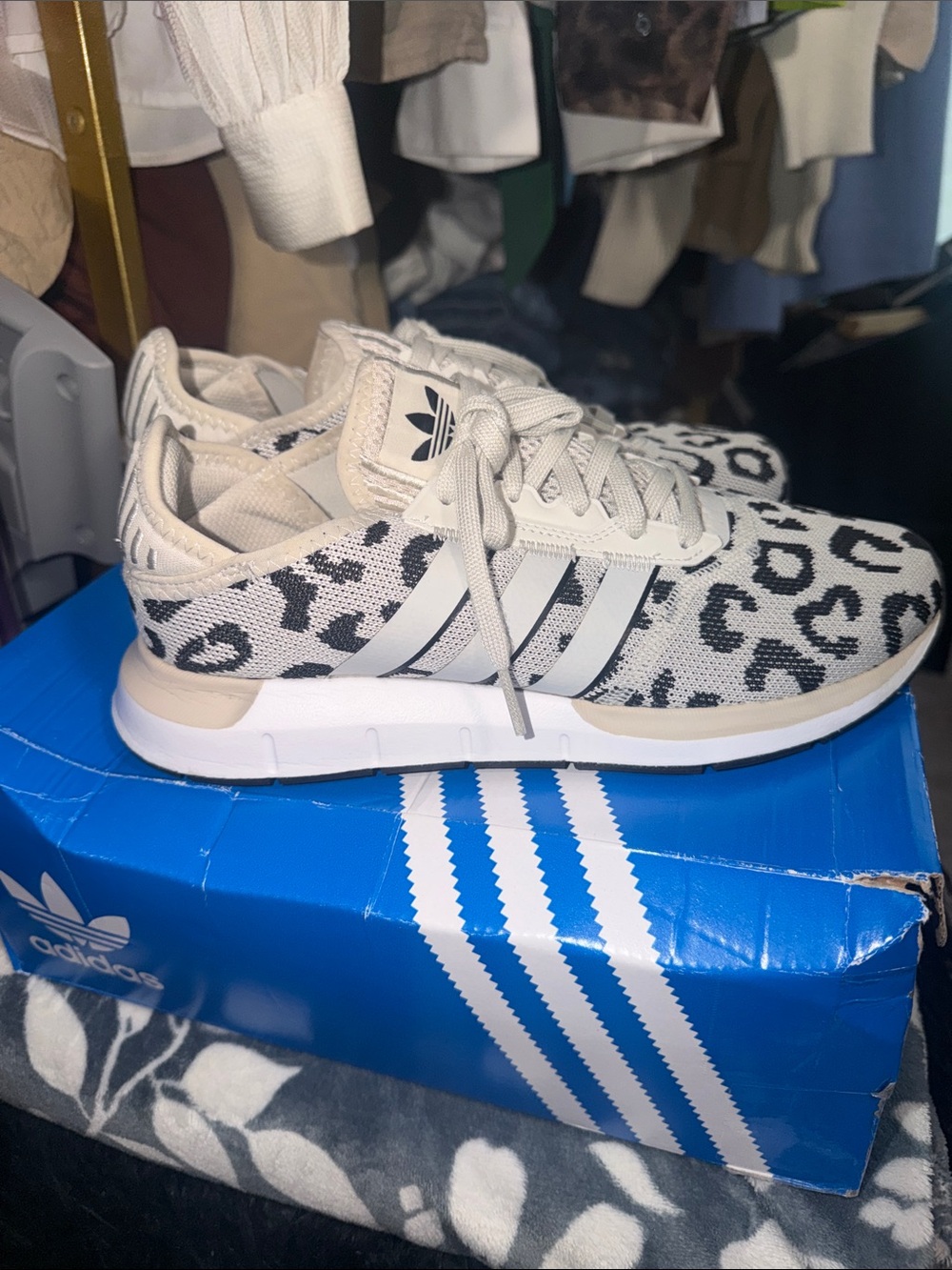 adidas Women's Leopard Knit Sneakers - Cream/Black